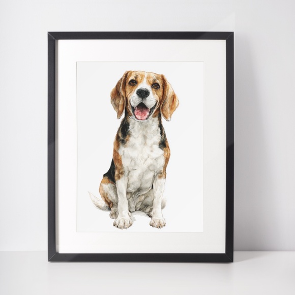Watercolor Beagle Portrait Wall Art Print Poster, Unframed - Pet Artwork - Picture 3 of 5